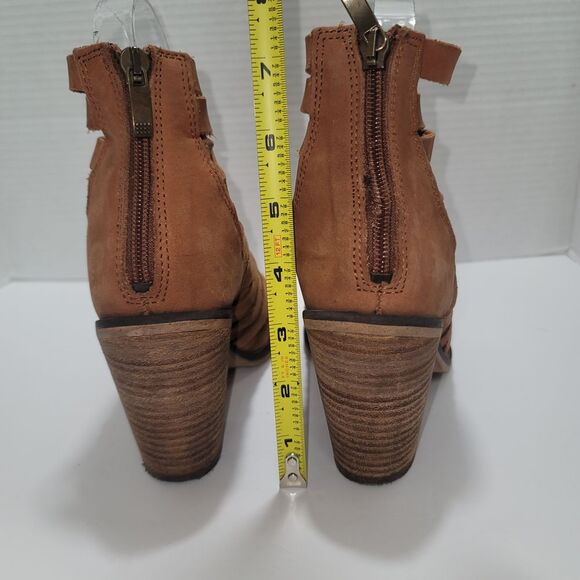 Free People‎ Hybrid Boot Strappy Tan Leather Block Heel Ankle Women's 6 Western - Picture 3 of 9